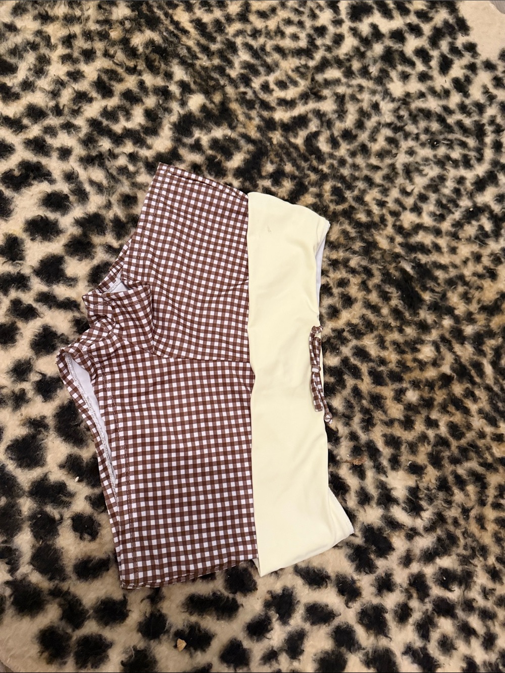 Target Brown Gingham and Cream Contrast Waistband Shorts